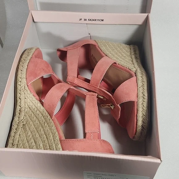 Coral Wedge Sandals Just Fab "Karsey" New In Box size 8 Rope Heel - Picture 7 of 15